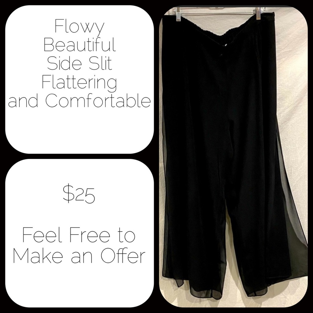 Black Wide Leg Side-Slit Pants
